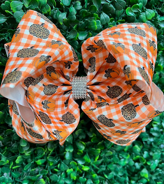 6.5" Wide double layer cheetah pumpkin printed hair bows.(4PCS/$10.00) BW-DSG-239