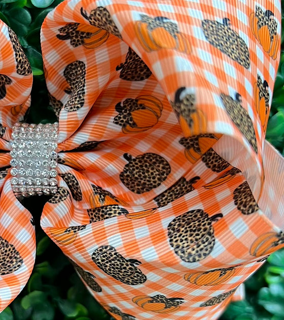 6.5" Wide double layer cheetah pumpkin printed hair bows.(4PCS/$10.00) BW-DSG-239
