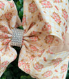 6.5" Cream gingham & pumpkin printed double layer hair bows. BW-DSG-B240