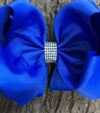 COBALT RHINE STONE HAIR BOW 6.5" WIDE 5PCS/$10.00 BW-329-S