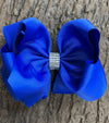 COBALT RHINE STONE HAIR BOW 6.5" WIDE 5PCS/$10.00 BW-329-S