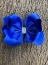 COBALT RHINE STONE HAIR BOW 6.5" WIDE 5PCS/$10.00 BW-329-S