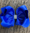 COBALT RHINE STONE HAIR BOW 6.5" WIDE 5PCS/$10.00 BW-329-S