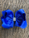 COBALT RHINE STONE HAIR BOW 6.5" WIDE 5PCS/$10.00 BW-329-S