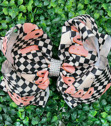  6.5"Boo checkered printed double layer hair bows. 4pcs/$10.00 BW-DSG-B241