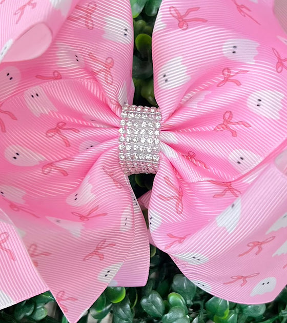6.5" Wide ghost printed on pink double layer hair bows. 4PCS/$10.00 BW-DSG-B243