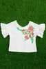 SIMULATED EMBROIDERED FLOWER GIRLS TOP WITH RUFFLE SLEEVES. TPG251423001-LOI