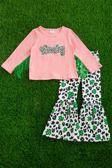  LUCKY PRINTED TOP W/CLOVER PRINTED BELL BOTTOMS. OFG101723003-LOI
