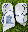 5 inch Blue embroidered western boot hair bows w/ moon stitch. 4PCS/$10.00 BW-DSG-5157
