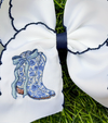 5 inch Blue embroidered western boot hair bows w/ moon stitch. 4PCS/$10.00 BW-DSG-5157