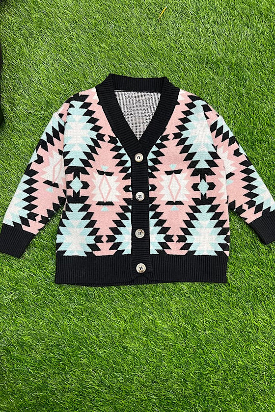 🔶 MOMMY & ME PINK, BLUE & BLACK GEOMETRIC CARDIGAN SWEATER. TPG651522050