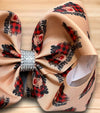 Merry Christmas/Plaid & reindeer printed  double layer hair bows. (6.5"wide 4pcs/$10.00) BW-DSG-906