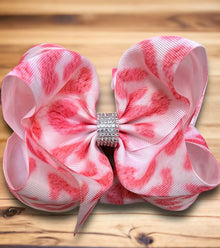  Pink fur simulated print double layer hair bows. (6.5"wide 4pcs/$10.00) BW-DSG-908