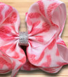 Pink fur simulated print double layer hair bows. (6.5"wide 4pcs/$10.00) BW-DSG-908