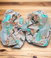  Disco/western cow skull printed  double layer hair bows. (6.5"wide 4pcs/$10.00) BW-DSG-907