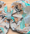 Disco/western cow skull printed  double layer hair bows. (6.5"wide 4pcs/$10.00) BW-DSG-907