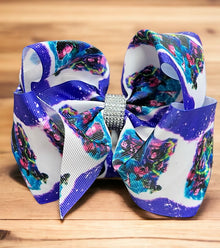  Hocus/Halloween printed double layer hair bows. (6.5"wide 4pcs/$10.00) BW-DSG-902