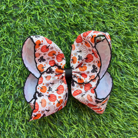 Coquette, pumpkin printed moon stitch hair bows. 4pcs/$10.50  BW-DSG-B244