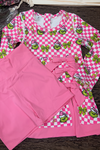 Pink & white checkered & Christmas character printed Yoga dress with undershorts. GLD0508-5-MON