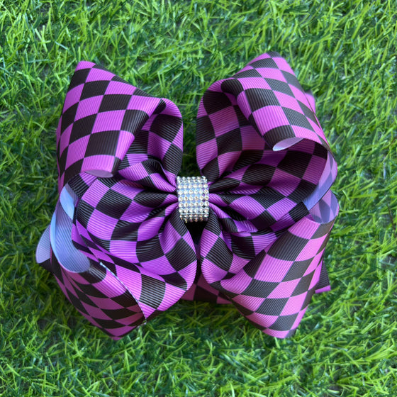 Purple & black checkered double layer hair bows. 4PCS/$10.00 BW-DSG-B251