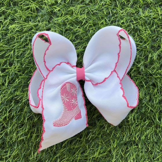 5.5" Embroidered western boot with moon stitch trim hair bows. 4pcs/$12.00