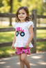 Pink Tractor printed on white ruffle top and pink shorts. LT-202011 SOL