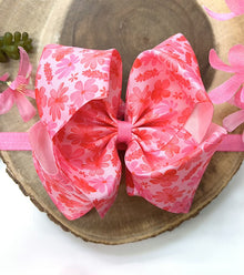  Floral pink double layer hair bow w/rhinestones or headband. 4PCS/$10.00