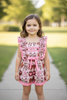 Coquette western bow printed pink & brown girls romper. PNG60128 SOL