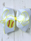 5" Embroidered softball on white hair bows. 4PCS/$12.00 BW-DSG-5063