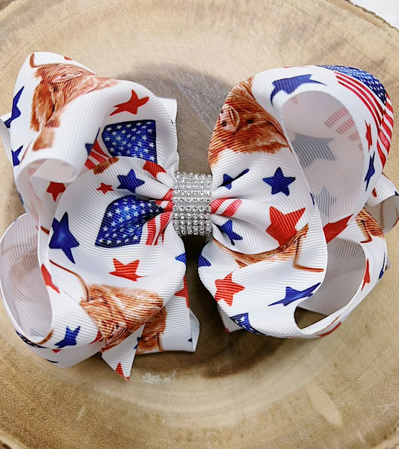 Patriotic double layer hair bows w/rhinestones 4pcs/$10.00