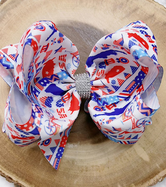 Patriotic double layer hair bows w/rhinestones 4pcs/$10.00