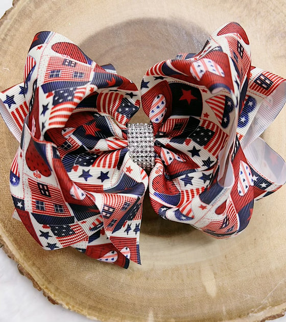 Patriotic double layer hair bows w/rhinestones 4pcs/$10.00
