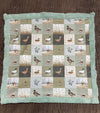 32 inch x 32 inch multi printed duck baby blanket with mint faux fur.