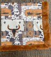 32 inch X 32 inch bull skull and cow printed baby blanket. BL0508-8-32*32inches