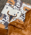 32 inch X 32 inch bull skull and cow printed baby blanket. BL0508-8-32*32inches