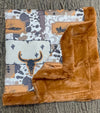 32 inch X 32 inch bull skull and cow printed baby blanket. BL0508-8-32*32inches