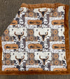 32 inch X 32 inch bull skull and cow printed baby blanket. BL0508-8-32*32inches