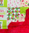 32 inch X 32 inch Green & red Christmas printed baby blanket.