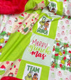 32 inch X 32 inch Green & red Christmas printed baby blanket.
