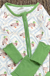 Mallard duck printed baby romper with fold over hands & footie. LR2269-