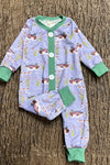 Mallard duck printed baby romper w/green trim & snaps. LR0425-9-SOL