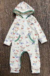 Cream multi-printed duck baby romper with hoodie. LR0425-16-AMY