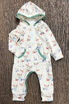 Cream multi-printed duck baby romper with hoodie. LR0425-16-AMY