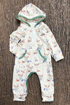 Cream multi-printed duck baby romper with hoodie. LR0425-16-AMY
