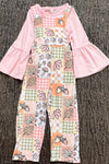 Fall patchwork printed romper. w/pockets. GLP0425-34-MON