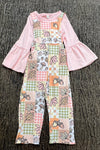 Fall patchwork printed romper. w/pockets. GLP0425-34-MON