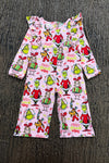 Pink Christmas character printed jumpsuit. LR0505-22-Mon