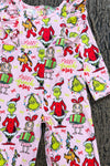 Pink Christmas character printed jumpsuit. LR0505-22-Mon