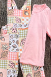 Fall patchwork printed romper. w/pockets. GLP0425-34-MON