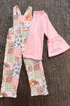 Fall patchwork printed romper. w/pockets. GLP0425-34-MON